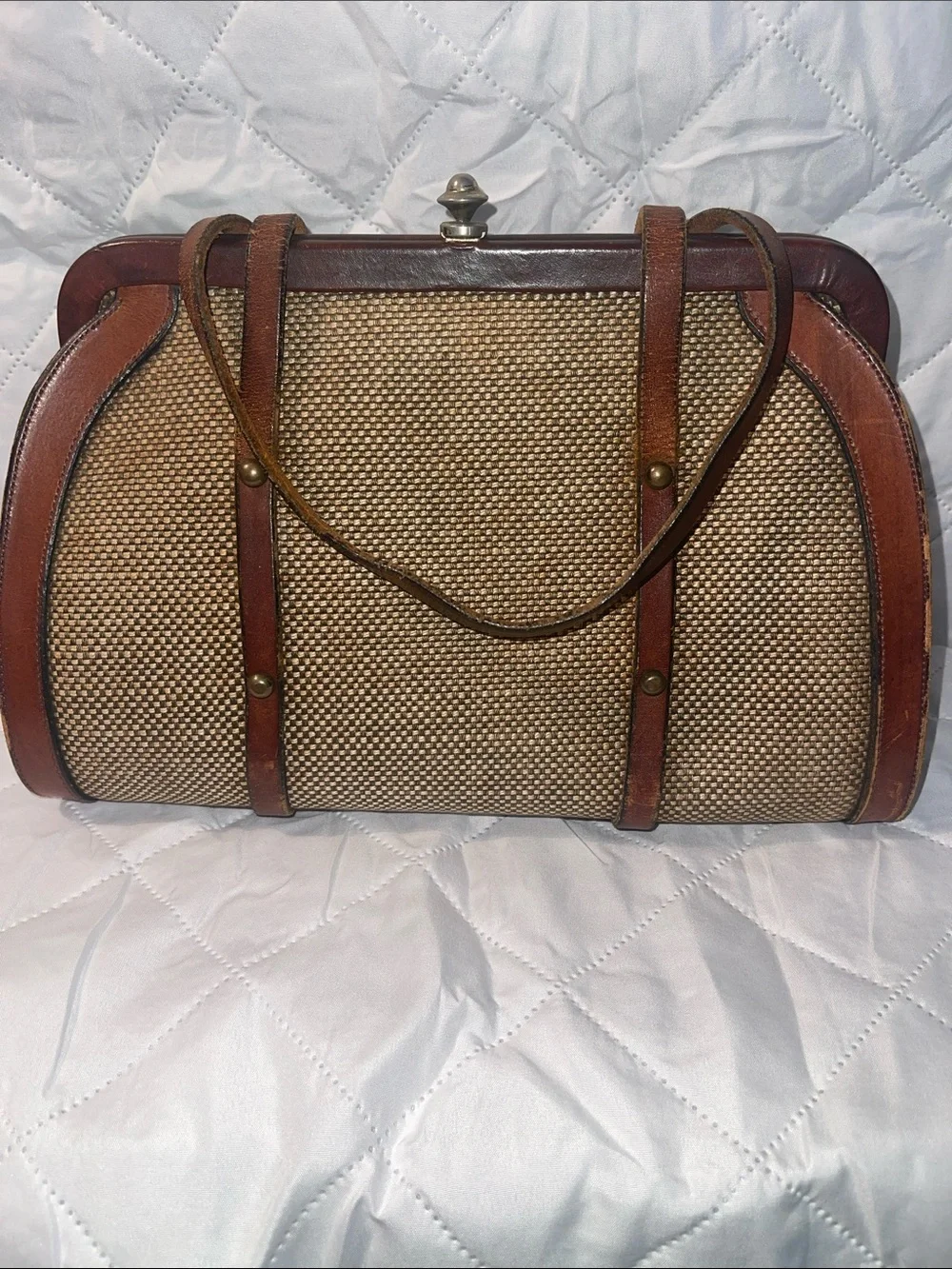 Vintage John Romaine Pocketbook purse Dr. Bag Tweed and Leather